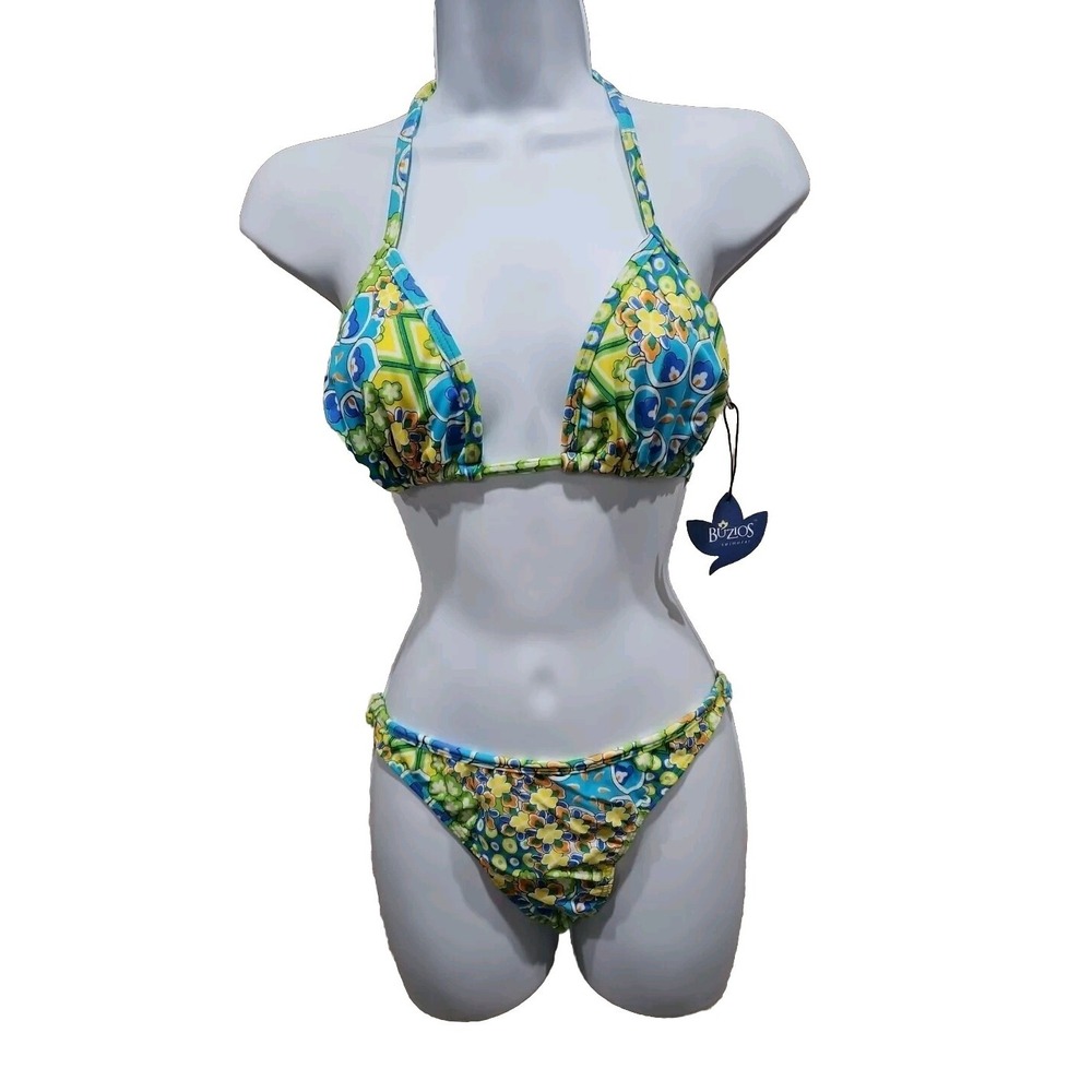Bikini Swim Bathing Suit Beach Buzios Brazil Small  Blue Colorful flowers New
